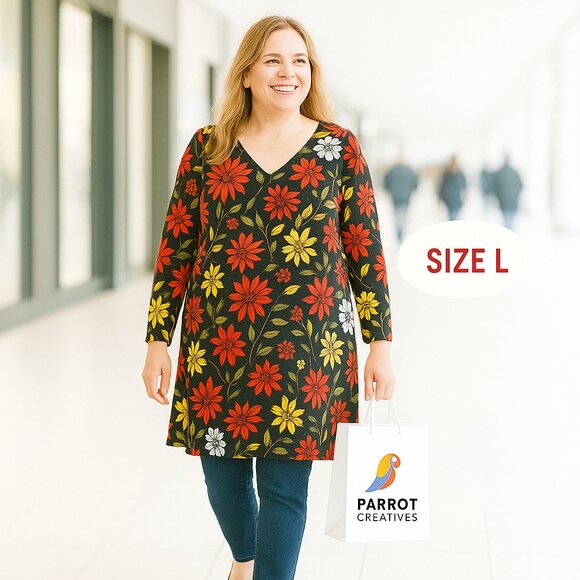 Grace Elements - Cold Shoulder Floral Dress Size (Large), Beautiful Flower Print - Picture 1 of 5